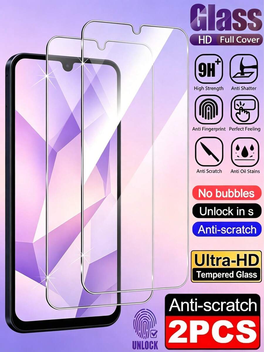 LissKas 2片裝 HD 鋼化玻璃螢幕保護貼，相容 Galaxy S26 S25 S24 / 17 16 / / Honor / 15T / Poco / Note 14 13 Pro 4G 5G，全螢幕覆蓋，9H 硬度，防指紋、防爆、防刮，無氣泡自動吸附保護膜