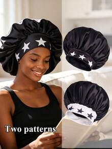 Star Print Wide Band Satin Bonnet For Sleeping - Soft Silk Nightcap Hair Wrap For Curly Hair, Hair Care Sleep Hat For Women - Large Single Layer - View 6