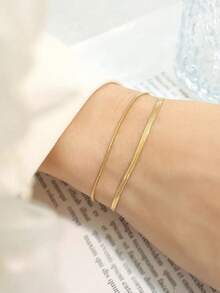 1pc Women's Minimalist Fashion Stainless Steel Blade Chain Bracelet - Yellow Gold - View 2