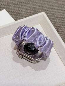 1pc Purple Satin Rhinestone Elastic Hair Tie Watch Band Compatible With Apple Watch Series 11/10/9/8/7/6/5/4/3/2/4/1/Ultra/SE/38/40/41/42/44/45/46/49mm, Women's Shiny Decorative Wristband, Smart Watch Band Accessory Summer Hair Tie Strap, Affordable Wristband - Smoke Purple - View 4