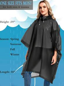 1/2pcs Black Reusable Raincoat, Portable Waterproof Long Thick Cape, Suitable For Travel And Outdoor Activities, Ideal For Backpacking, Hiking, Fishing And More - Multicolor - View 7