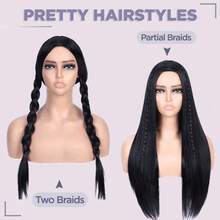 28 Inch Synthetic Long Straight Black Wig For Women Natural Straight Hair Middle Part Synthetic Long Black Wig - Black - View 7