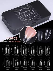 12 Uñas Postizas de Cobertura Completa con Forma de Almendra, Juego de Pegatinas de Arte de Uñas Reutilizables para Salón de Uñas y Uso Doméstico DIY - transparente - Ver 1