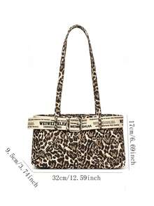 Summer Women's Leopard Print Letter Tote Bag 2026 New Niche Design Denim Commuter Crossbody Bag - Brown - View 8