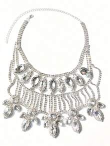 Fashion Bling Rhinestone Earrings & Necklace Set, Bridal Wedding Banquet Jewelry Set - Silver - View 11