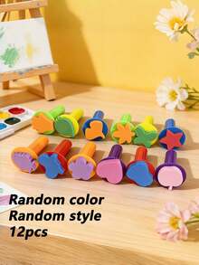 12pcs Washable Sponge Roller Brushes - Sponge Art Craft Set - Christmas Gift - School Reward - Halloween Gift Perfect DIY Sponge Brushes Sponge Paint Brushes Creative Gift (Colors May Vary From Image) - Multicolor - View 7
