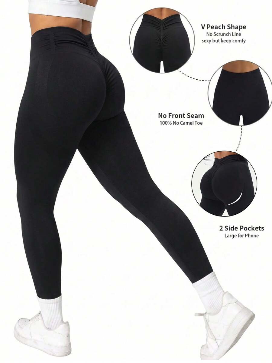 Women's Outdoor Sports Leggings, Multifunctional For Daily Wear, Slim Fit, Butt-Lifting Design, Lightweight & Breathable Moisture-Wicking - Black - View 1