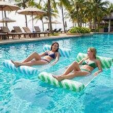 Adult Double Tube Striped Inflatable Pool Float, Thickened Heavy Duty Pool Float, Non-Stick PVC Material With Mesh Seat Floating Chair, Summer Water Party Lake Beach Hammock Style Float, Easy To Carry - Multicolor - View 3