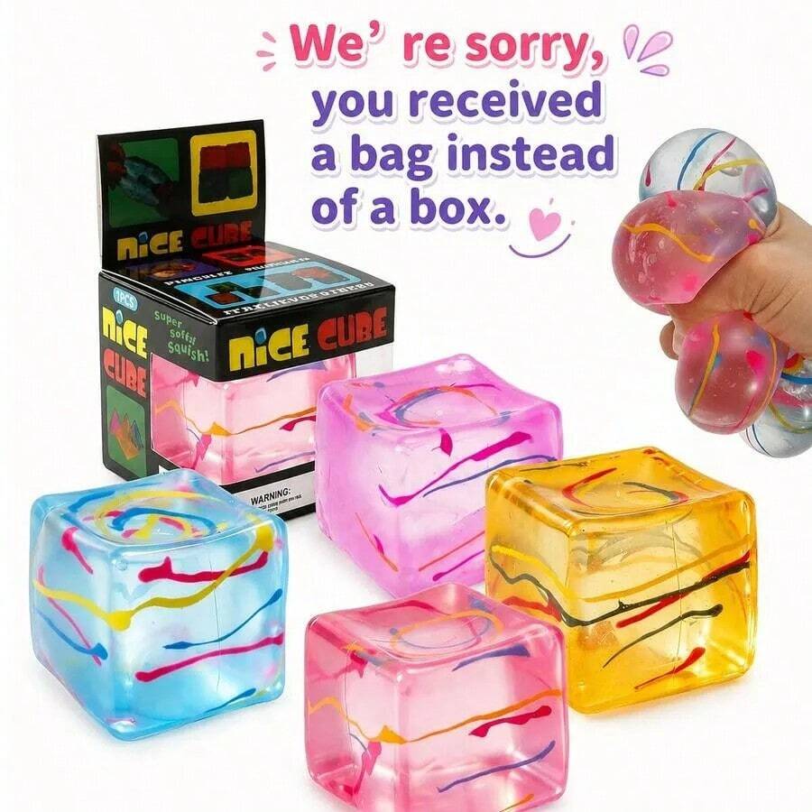 1/3pcs New Vortex Painted Ice Cube Squeeze Toy, Extra Large Transparent TPR Soft Rubber Slow Rebound Stress Relief Sensory Toy For Kids, Teens And Adults, Anxiety Relief, Perfect Birthday And Christmas Gift - Multicolor - View 1
