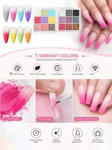 Set Bubuk Padat Nail Art 9 Warna, Hasil Akhir Cat Eye dan Aurora, Tekstur Mengkilap, Tanpa Bau dengan Efek Gradien DIY untuk Desain Kuku Kreatif, Hadiah Sempurna - MultiWarna - View 1