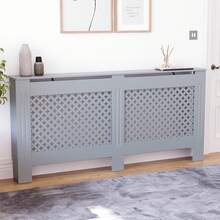 Home Discount Vida Designs Oxford Grey Radiator Cover Heat Protection Adjustable Cross Pattern Design With Wooden Shelf Top Display Hallway MDF Cabinet Easy To Install - Grey - View 11