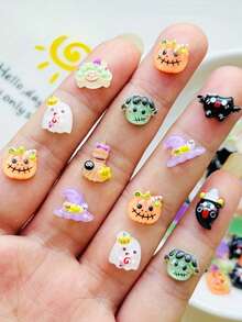 100pcs Halloween Gothic Style Pumpkin Head, Bat, Magic Hat Nail Art Charms, Random Styles, Suitable For DIY Nail Art, Scrapbook Decoration, Facial Expression Features, Jewelry Making, Perfect For Nail Art And Creative Projects - Multicolor - View 5