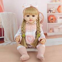 1 buah Boneka Reborn Realistis 55cm, Tubuh Penuh, Rambut Panjang Emas, Tinggi 22 Inci, Dapat Dicuci, Mainan Pendamping, Hadiah Ulang Tahun - Emas - View 3