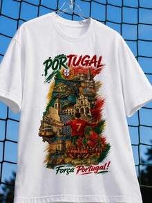 100% Cotton Y2K Loose Short Sleeve Tee Unisex Portugal 2026 World Cup T-Shirt Design, Portugal Football T-Shirt Design, Aficio - White - View 1