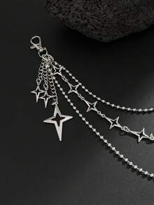 1pc Fashion Star Tassel Pants Chain, Multi-Layer Geometric Body Chain, Used For Pants Decoration, Suitable For Daily Wear, Party, Music Festival, Casual Style Accessory, Ideal Gift For Men, Birthday Gift, Holiday Gift - Silver - View 5
