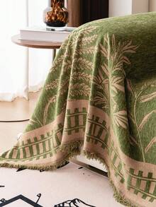 1pc Chenille Sofa Cover, Bohemian Leaf Pattern, Soft And Durable, Pet Friendly, Machine Washable, Includes Sofa Protector, Suitable For Bedroom, Living Room, Home Decor - Olive Green - View 5