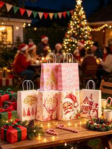 6pcs/1pc Christmas-Themed Gift Tote Bag-Suitable For Gift-Giving, Shopping, And Organizing Items; Perfect For Christmas Parties, Birthday Parties, Themed Events, Gift Exchanges, And More. - One Size Fits All - View 7