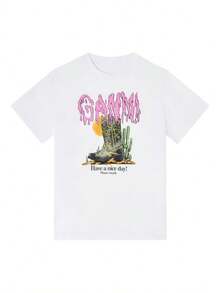 Coton Femme Soldes Unisex Cute Animal All Over Print Casual Crew Neck Tee Haut - White - View 1