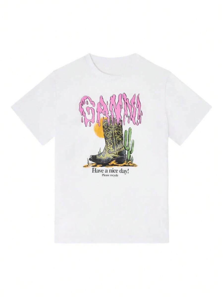 Coton Femme Soldes Unisex Cute Animal All Over Print Casual Crew Neck Tee Haut - White - View 1