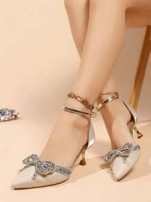 Women's 2026 Summer High Heel Stiletto Sequin Sexy Pointed Toe Closed Toe Slingback Sandals - Beige Gold Ring - View 4