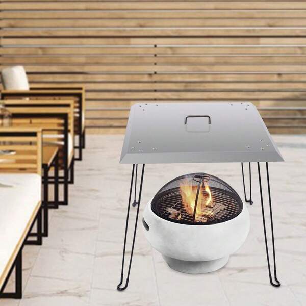 Fire Pit Heat Deflector, 24 X 24 X 24 Inch Square Fire Pit Burner Cover To Push Heat Down And Out Stainless Steel Fire Pit Cover With Foldable Legs And Carrying Handle