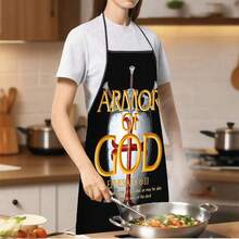 1pc God's Armor Shield & Cross Print Apron, Back With Shield & Cross Pattern - Adjustable Waistband, Durable & Easy To Clean Polyester Material, Suitable For Kitchen Cooking, Gardening, Orchard, Christmas, Halloween Apron - Multicolor - View 4