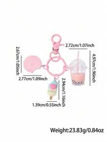 1pc Cute Cookie Ice Cream Pearl Milk Tea Keychain Set, Pink Sweet Girl Style Pendant, Handbag Decoration For Girls And Girl, Friendship Gift Jewelry - A - View 10