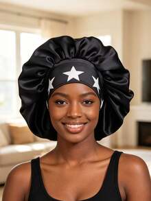 Star Print Wide Band Satin Bonnet For Sleeping - Soft Silk Nightcap Hair Wrap For Curly Hair, Hair Care Sleep Hat For Women - Large Single Layer - View 12