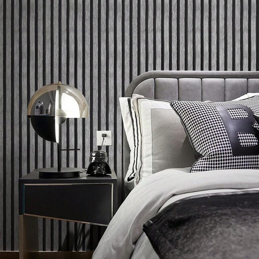 1 Roll Dark Gray Grid Wood Grain Self-Adhesive Wallpaper/Modern Wallpaper/Waterproof Removable/Peel And Stick Wallpaper/Durable/Vinyl Contact Paper/Apartment Decor/Wall Decor/Home Decor/Suitable For Large Area Use/No Residue