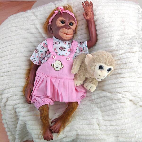 55CM Realistic Monkey Reborn Doll With Soft Cloth Body Brown Mohair Companion Playing House Toy Christmas Birthday Gift