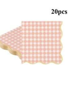 20/60/80/100pcs Disposable Pastel Gingham Napkins 4 Colors Pastel Scalloped Edge Tissue Thick 2-Ply Paper Disposable Gingham Napkins For Party Dinner Birthday Celebrations 5 X 5 Inches - View 10