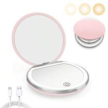 2X Magnifying Lighted Makeup Mirror, 3 Brightness Levels, Portable Foldable Round LED Mirror, Single-Sided 2X Magnification, Mini USB Rechargeable Illuminated Mirror, Unique Gift For Men And Women - Pink - View 12