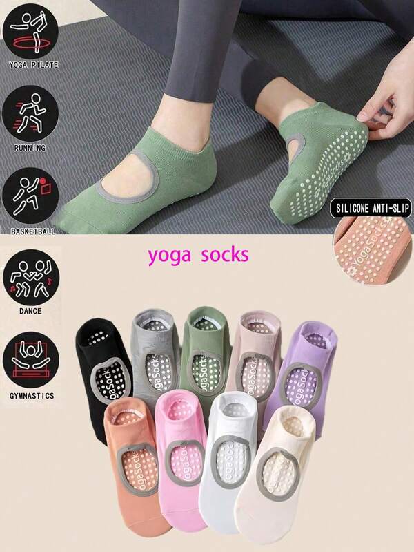 3/5 Pairs Professional Yoga Socks, Comfortable Indoor Floor Socks For Fitness, Silicone Non-Slip Heel-Less Dance Socks, Suitable For Home Gym Fitness And Pilates, Moderate Elasticity, Highly Practical