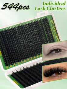 مجموعة تمديد الرموش DIY (640/544 عنقود، التواء D)، رموش صناعية عنقودية للاستخدام المنزلي، رموش صناعية عنقودية فردية، مجموعة رموش صناعية عنقودية فردية، تشمل غراء لاصق وغراء إغلاق وملقط؛ مناسبة للمبتدئين، كثيفة وناعمة، طبيعية وخفيفة الوزن، سهلة الاستخدام؛ مزودة بكتاب تخزين رموش بسعة كبيرة، أسلوب ديناميكي متقاطع كلاسيكي - متعدد الألوان - مشاهدة 4