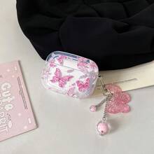 Funda protectora transparente con diseño de mariposa para auriculares Bluetooth inalámbricos compatible con Apple 4 Pro 2ª generación, Pro, suave, minimalista, unisex, para 2ª, 3ª y 4ª generación, para niña - Rosado Sandía - Ver 4
