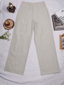 Solid Color High Waist Button Decor Cargo Pants Y2K Music Festival Style - Grey - View 5