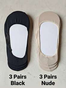 1/3/6 Pairs Women's Solid Color Invisible Socks (No-Show Socks) For Daily Wear - Black - View 11