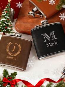 1pc Personalized Leather Flask, Customized Flask, Boyfriend Gift, Birthday Gift, Boyfriend Birthday Gift, Customized Leather Flask, Engraved Leather Flask, Groomsman Personalized Flask, Unique Groomsman Gift, Wedding Bachelor Party Proposal Gift - Multicolor - View 6