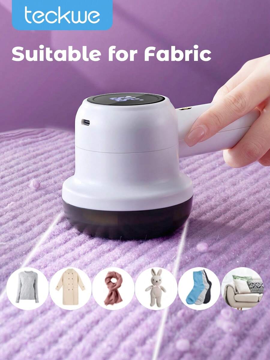 Teckwe Portable Rechargeable Fabric Shaver With Digital Count Display, Powerful Electric Lint Ball Remover, USB Charging Sweater Defuzzer For Clothes, Blankets, Curtains And Upholstery Pilling Removal - Invisible dust collection box - View 1