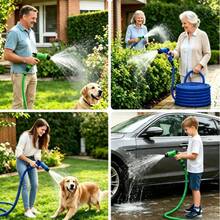 200FT Expandable Garden Hose, Water Pipe Flexible Hose With 7 Function Spray Nozzle For Watering Lawn Yard Garden Car Washing Pet Cleaning Easy Storage Ergonomic Design (Green) - A - View 3