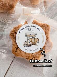 1-150PCS Personalized Stickers Gift Labels, Customized Holiday Stickers, Name Gift Labels, Customizable "Made With Love" Round Stickers, Gift Packaging Stickers, Decorations, Envelope Stickers, Candy Packaging Stickers, Baking Labels, Gift Ideas - White - View 1