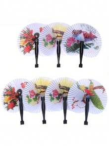 10pcs/5pcs Portable Folding Paper Fans, Traditional Chinese Style Painted Paper Fans, Suitable For Weddings, Birthdays, Dance Performances, Photography Props, Random Colors - A - View 3
