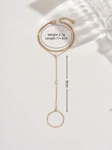 1 pieza Cadena de mano de mujer de acero inoxidable dorado con triple capa, ojo de caballo y strass, joyería de moda chapada en oro de 18K - Dorado - Ver 4