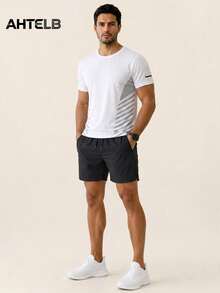 Conjunto deportivo de 2 piezas para hombre AHTELB de verano con sensación de hielo, top de seda de hielo suave con cuello redondo, pantalones cortos elásticos de secado rápido, ajuste holgado y cómodo, atuendo deportivo casual, adecuado para deportes al aire libre diarios, ocio y desplazamientos, regalo para esposo, novio, amigo, cliente, padre, conjunto de 2 piezas para hombre, ropa de gimnasio para hombre, gimnasio - Blanco - Ver 1