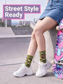 1 Pair Women's Sushi Pattern Mid-Calf Socks, Autumn/Winter Style - Olive Green - View 4