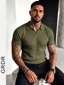 GRDR Men's Solid Color Short Sleeve Knit Sweater, Fashionable For Summer - Army Green - View 5