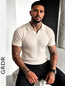 GRDR Men's Solid Color Short Sleeve Knit Sweater, Fashionable For Summer - Apricot - View 5