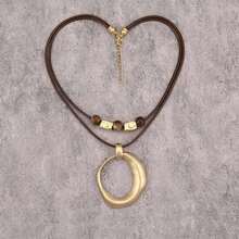 1pc Bohemian Vacation Style Twisted Hollow Water Drop Pendant Double Layer Wax Cord With Brown Round Beads Necklace, Minimalist Fashion Short Sweater Chain, Daily Party Halloween Wear Accessory, Unisex Couple Necklace - Beads - View 10