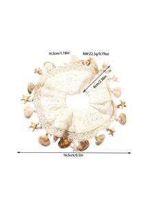 Embroidered Shell Tassel Lace Hair Scrunchie, Women's High-End Fashion Half-Up Ponytail Hair Tie, Beach Vacation Accessory - Multicolor - View 11