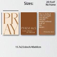 3pcs Frameless Terracotta Christian Bible Verse Canvas Posters, Minimalist Pray/Psalm 46:5/Proverbs 31:25 Wall Art Prints, Aesthetic Religious Room Decor, Holiday Decoration Gift - Brown - View 11